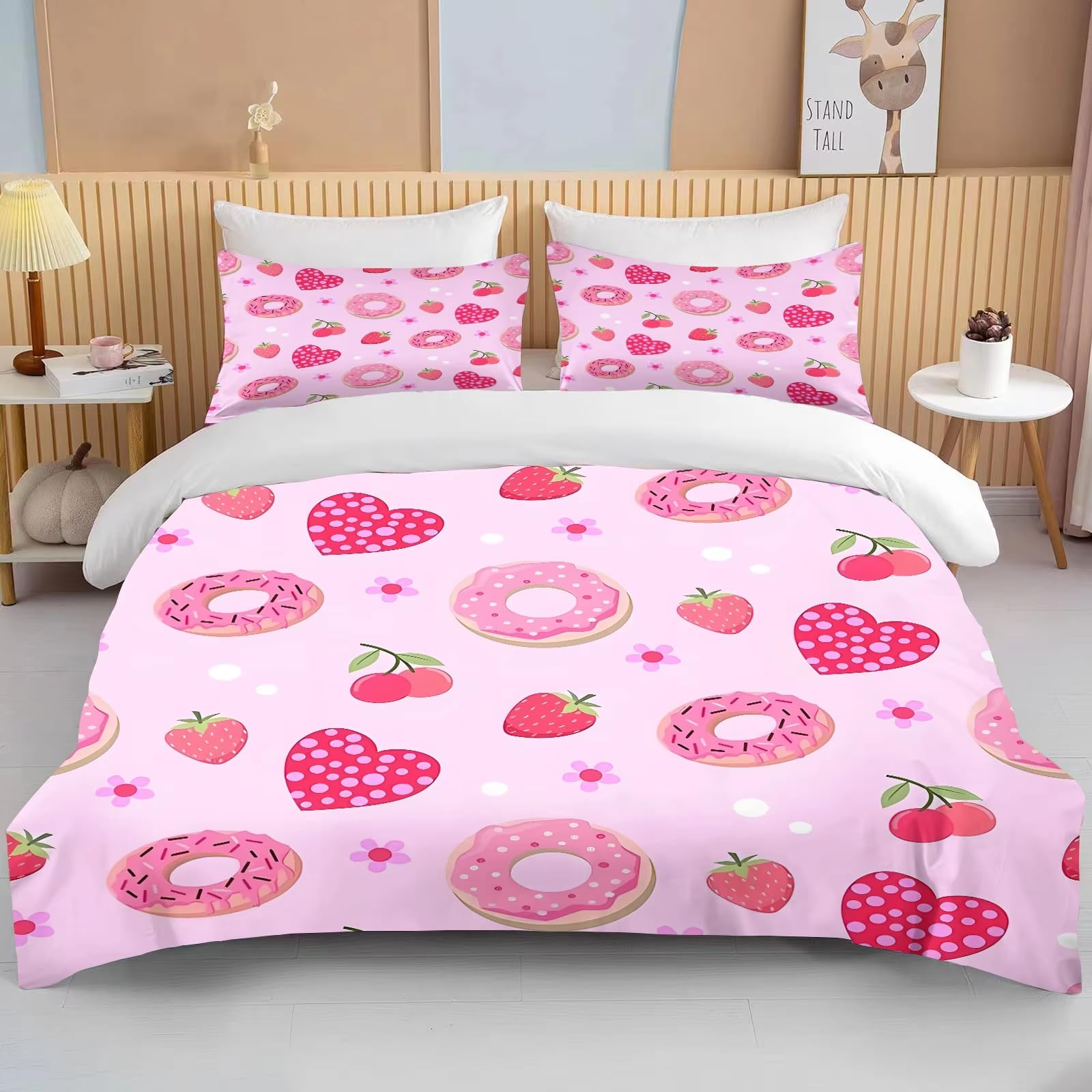 Parure de lit imprimée fraise en coton avec housse de couette luxe 135x200 cm
