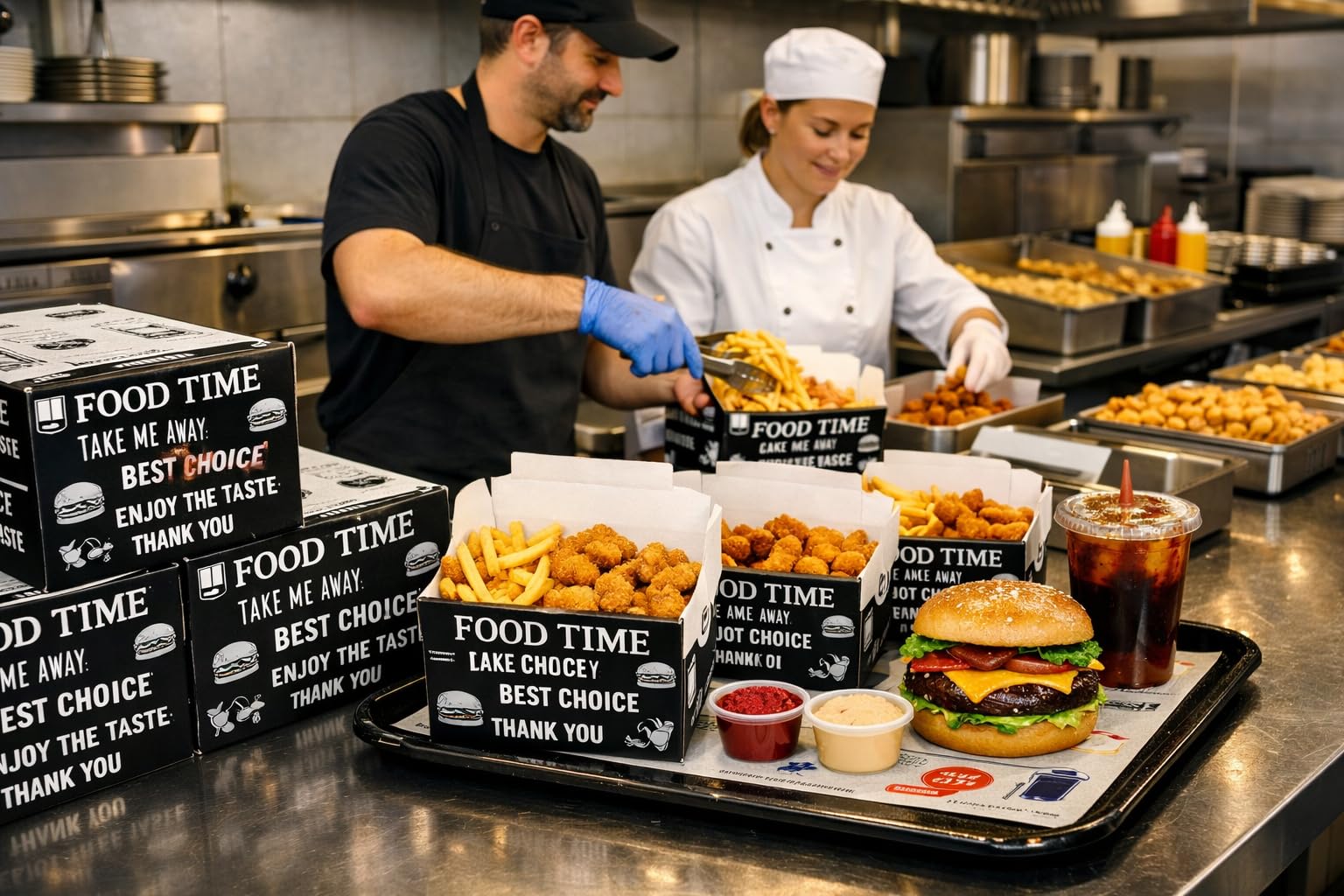 100 Pezzi Delivery Box Cibo da Asporto Ideale per Fritti Non Unge, Contenitore per Alimenti Usa e Getta per Asporto, Delivery, Ristoranti, Fast Food, Picnic, Feste e Cene Informali (17x27x7 cm)
