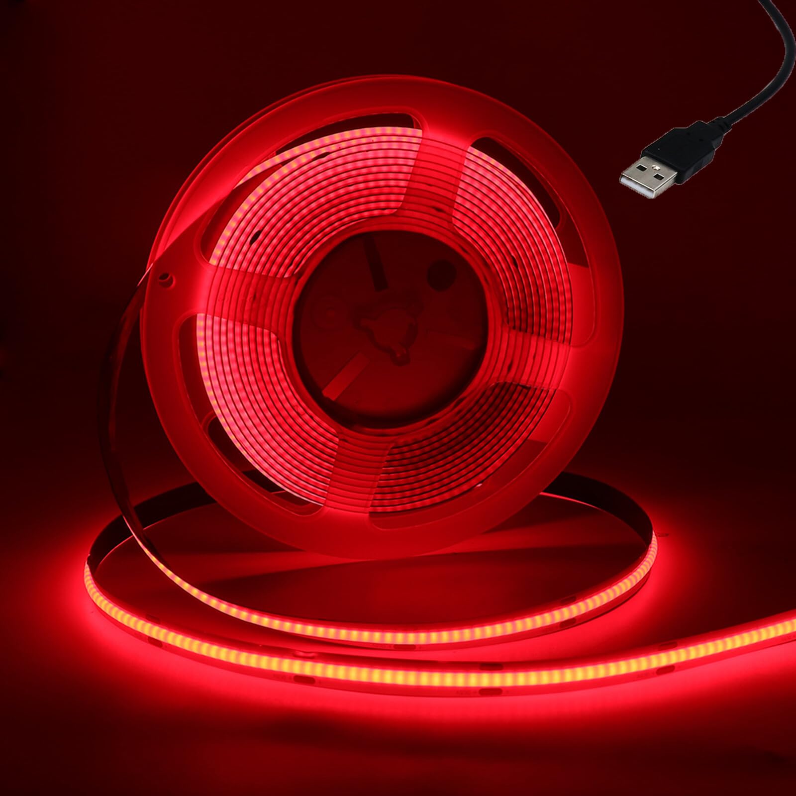 Wisada 5V USB COB LED Strip [1M, Red], USB Powered, 320 LEDs/M Cuttable Flexible FCOB LED Fairy Light CRI85+, Bedroom Cabinet Kitchen TV Background Decoration-Power Supply Not Included