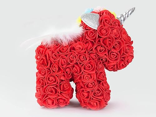 Miniatura 2 de Unicornios de rosa roja con alas para niñas, decoraciones de fiesta de San Valentín, Navidad, cumpleaños, lindas flores artificiales unicornio para