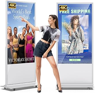 JIYANG 65 Inch 4K Digital Signage Display,Indoor Floor Standing Touchscreen Advertising Display Kiosk Android System,Commercial LCD Totem Support HDMI-in,Store Displays Screens and CMS System(White)