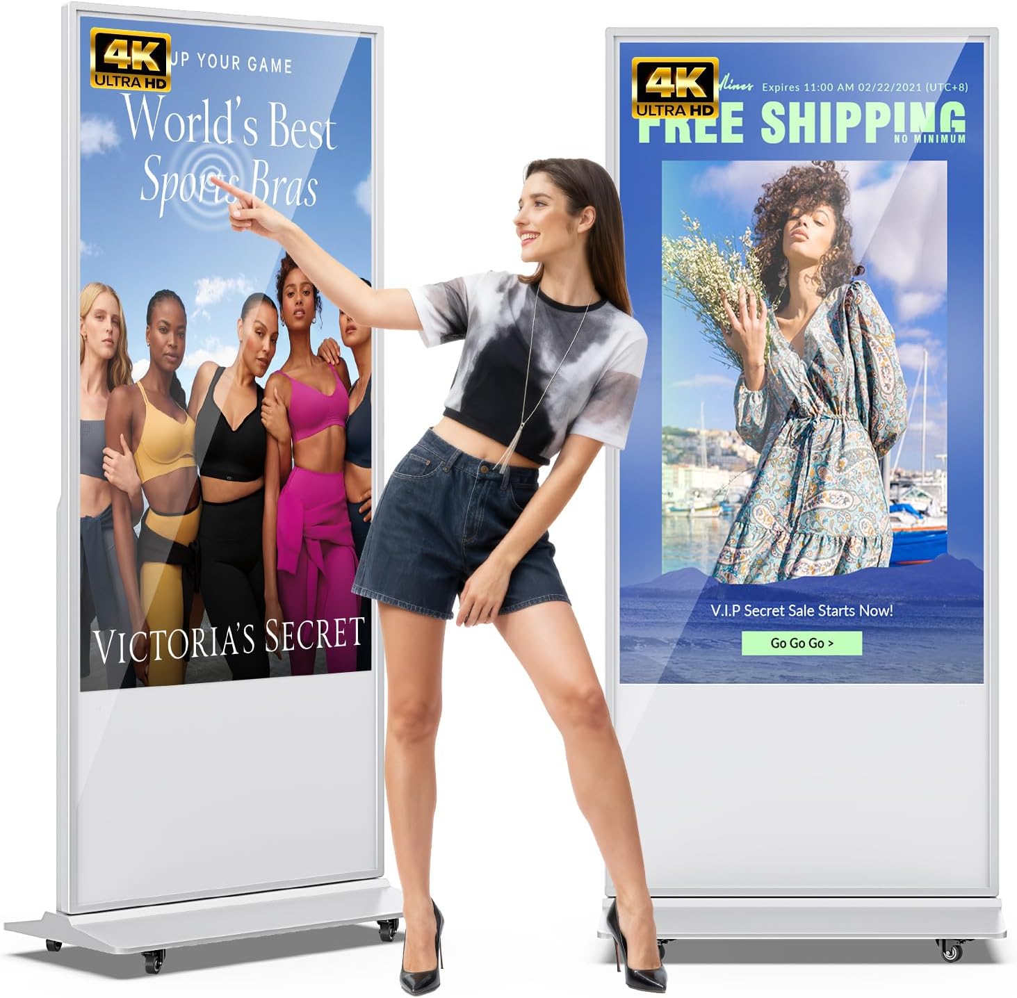 JIYANG 65 Inch 4K Digital Signage Display,Indoor Floor Standing Touchscreen Advertising Display Kiosk Android System,Commercial LCD Totem Support HDMI-in,Store Displays Screens and CMS System(White)