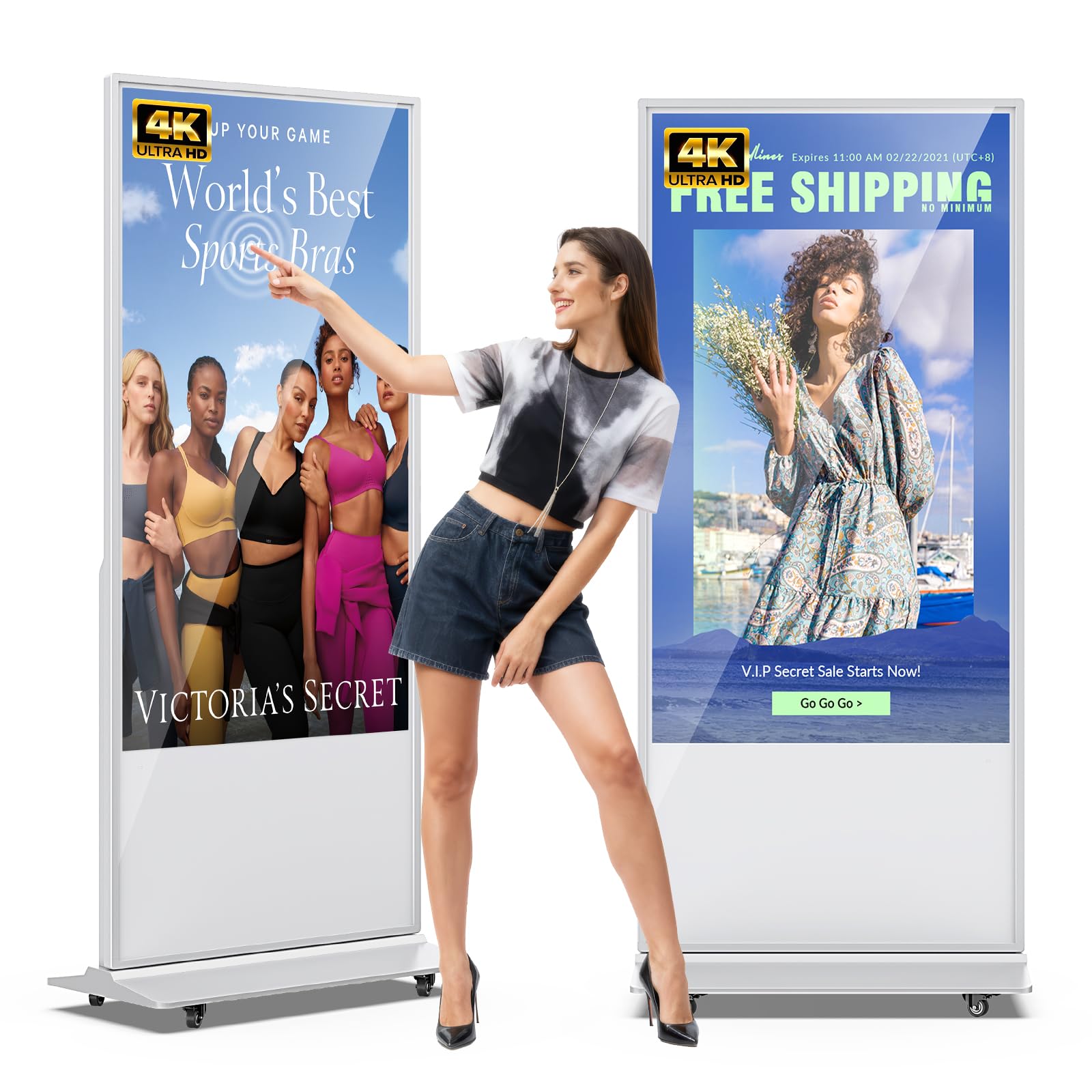 JIYANG 65 Inch 4K Digital Signage Display,Indoor Floor Standing Touchscreen Advertising Display Kiosk Android System,Commercial LCD Totem Support HDMI-in,Store Displays Screens and CMS System(White)