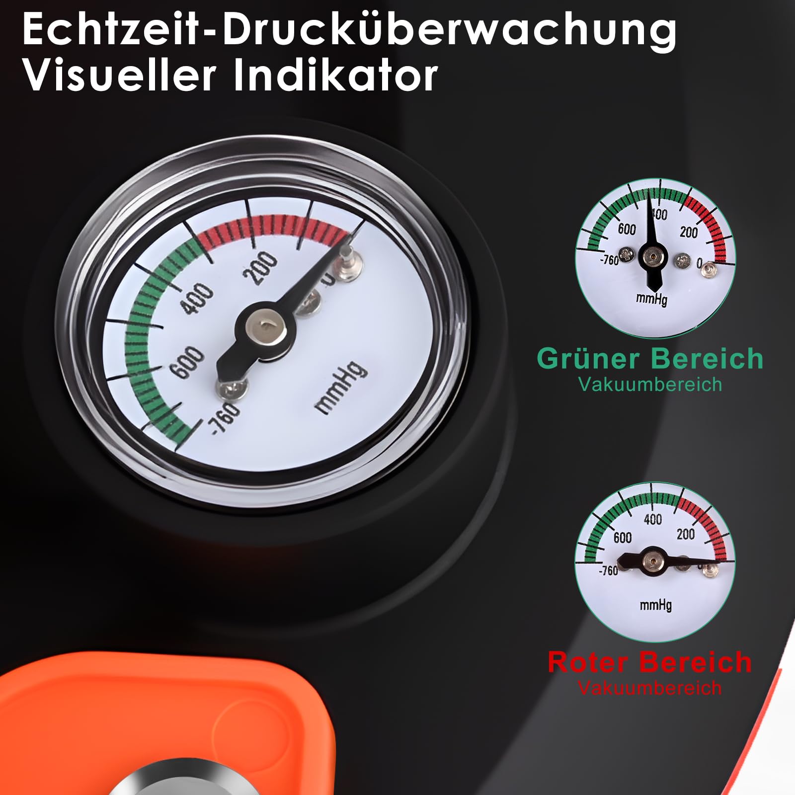 GuKKK 2er Set 8" Saugheber mit Manometer, Glassauger Tragkraft Max.200kg, Robuste Plattenheber für Glas, Fliesenheber, Vakuum Saugheber für Glas, Fliesen, Marmor, mit Tragbarer Werkzeugkasten