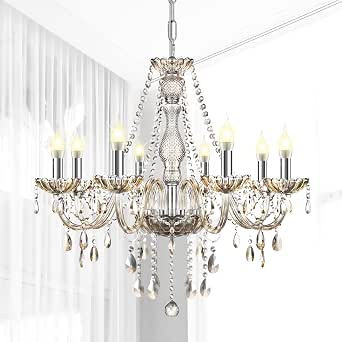 Ridgeyard 8-Light K5 Crystal Candle Chandelier, Cognac