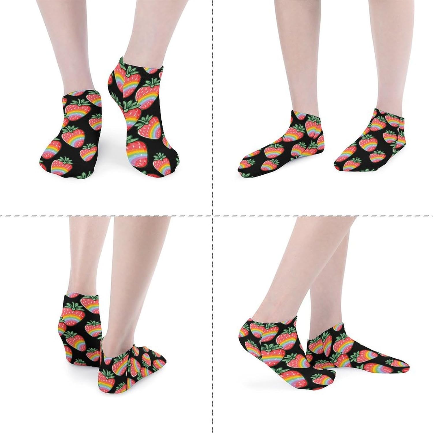Lgbt Strawberry Rainbow No Show Ankle Socks Low Cut Non Slip Flat Boat Line 5 Pairs Set