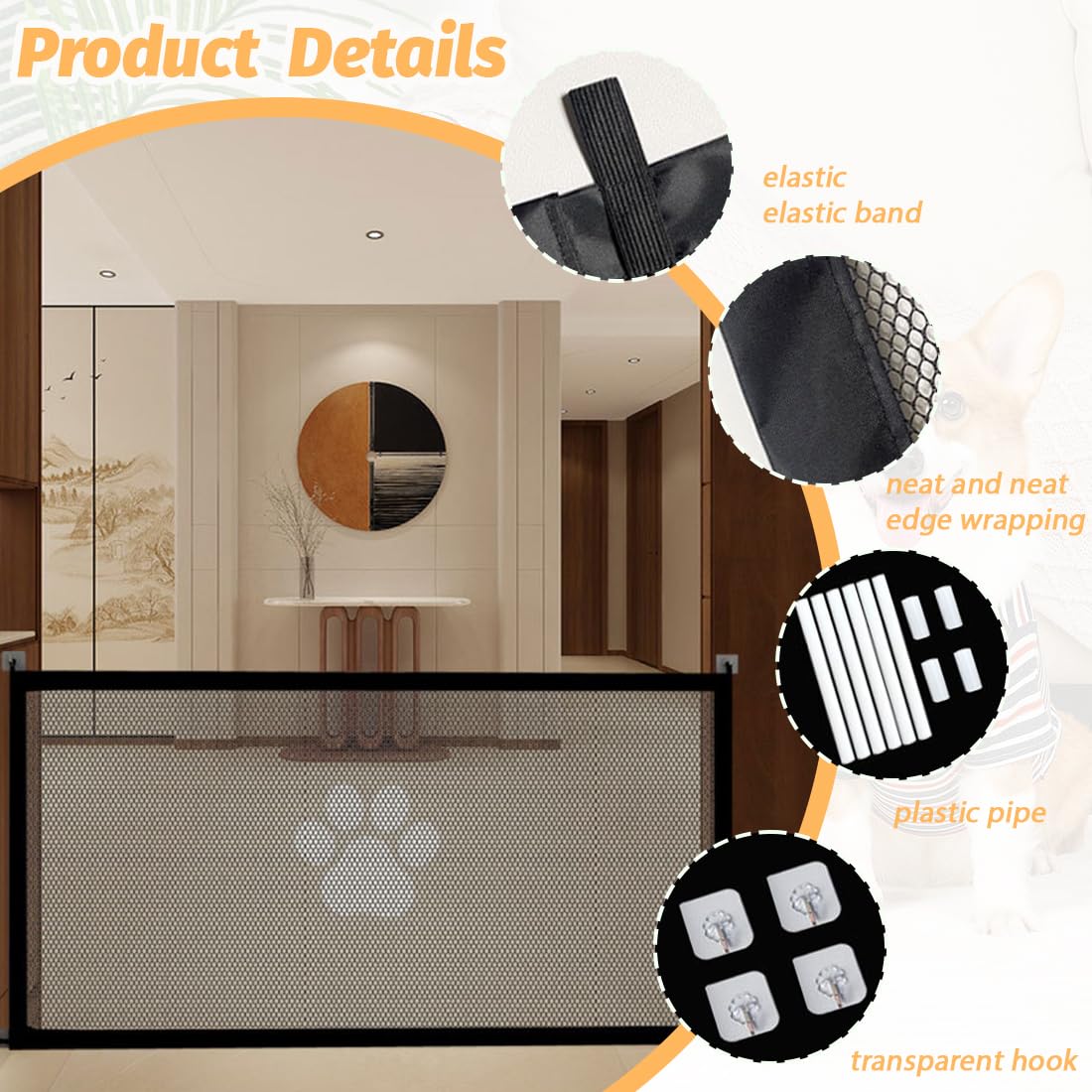 1 Pcs Cancello Sicurezza Cani Gatti Animali Domestici, 110x78 Cm, Scale Porte Esterno Recinto, Portatile Pieghevole Universale, Cancelletto per Bambini Estensibile, Porta Divisorio Cancelletto