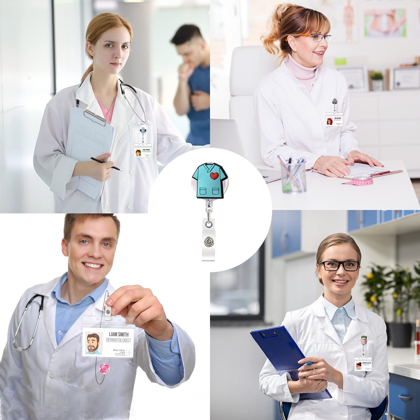 Uchwyt na dowód osobisty, dla pielęgniarki, odznaki, chowany, wysuwany klips jojo, wysuwany klips dla lekarza, pielęgniarki, karykatury, na identyfikator, jojo (niebieski + różowy)