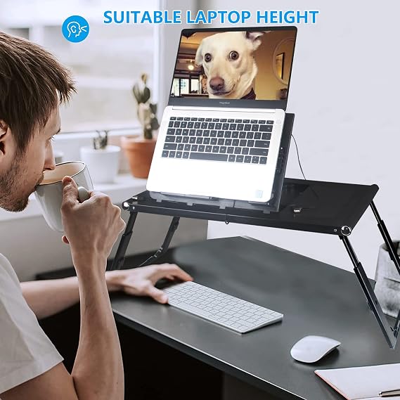مكتب كمبيوتر محمول للسرير - علبة حضن قابلة للطي مع مراوح Usb داخلية، حامل كمبيوتر لوحي قابل للتعديل للارتفاع والزاوية، طاولة إفطار دفتر