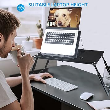 مكتب كمبيوتر محمول للسرير - علبة حضن قابلة للطي مع مراوح Usb داخلية، حامل كمبيوتر لوحي قابل للتعديل للارتفاع والزاوية، طاولة إفطار دفتر