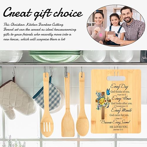 Miniatura 3 de Juego de 4 tablas de cortar de girasol religiosas de regalo cristiano, accesorios de cocina, regalos de Navidad, tablas de cortar de bambú cristiano