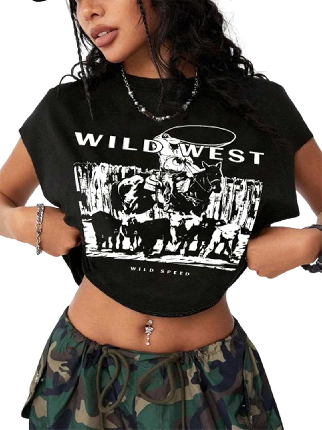 Hilinker Women's Graphic Cap Sleeve Crop Tops Cute Summer Loose Fit Crew Neck T Shirts