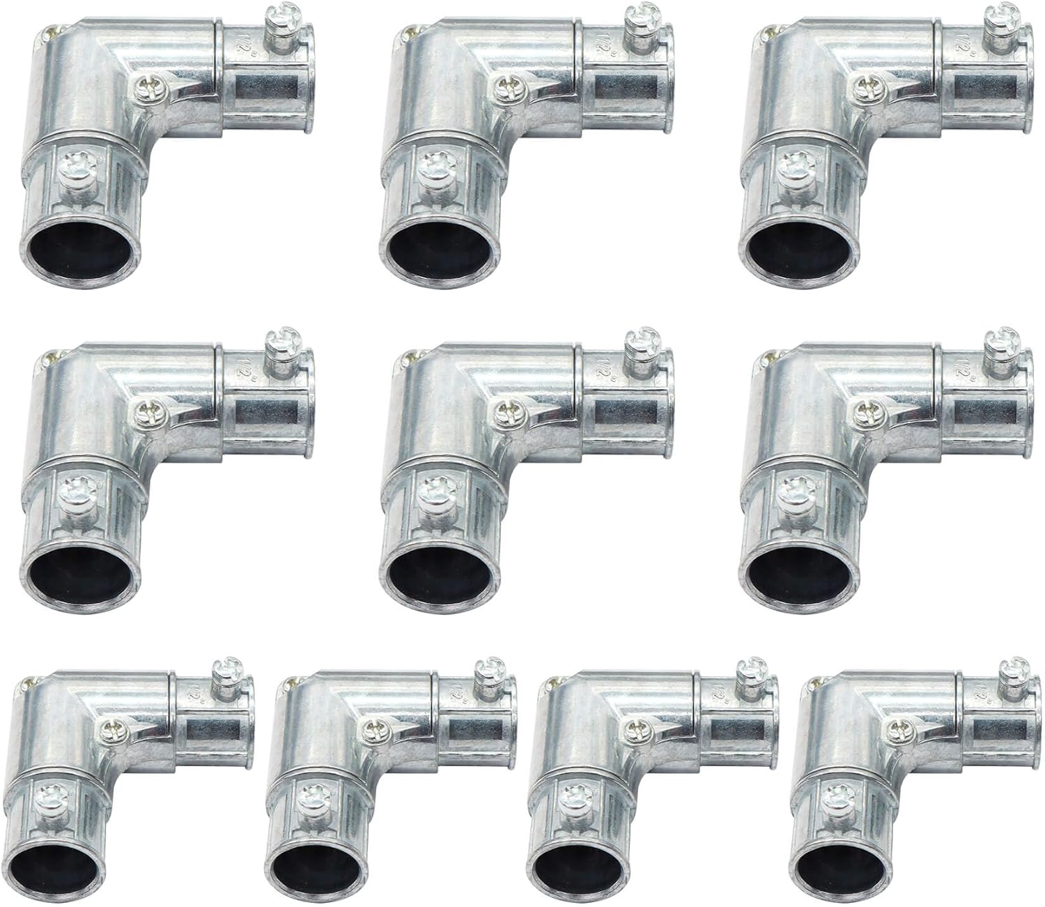 10 Pieces 1/2 Inch EMT to EMT 90 Degree Inside Corner Pulling Elbows, Electrical Metallic Tube Zinc Die Cast Elbow Capped Coupling, Combo Head Set Screw