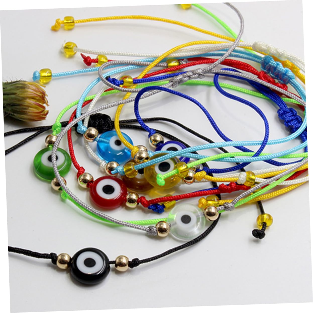 VALICLUD 48piezas Pulseras Ajustables De Ojo Turco Pulseras De Cuerda Para Mujeres Niñas y Niño Niña Joyería Colorida De Protección