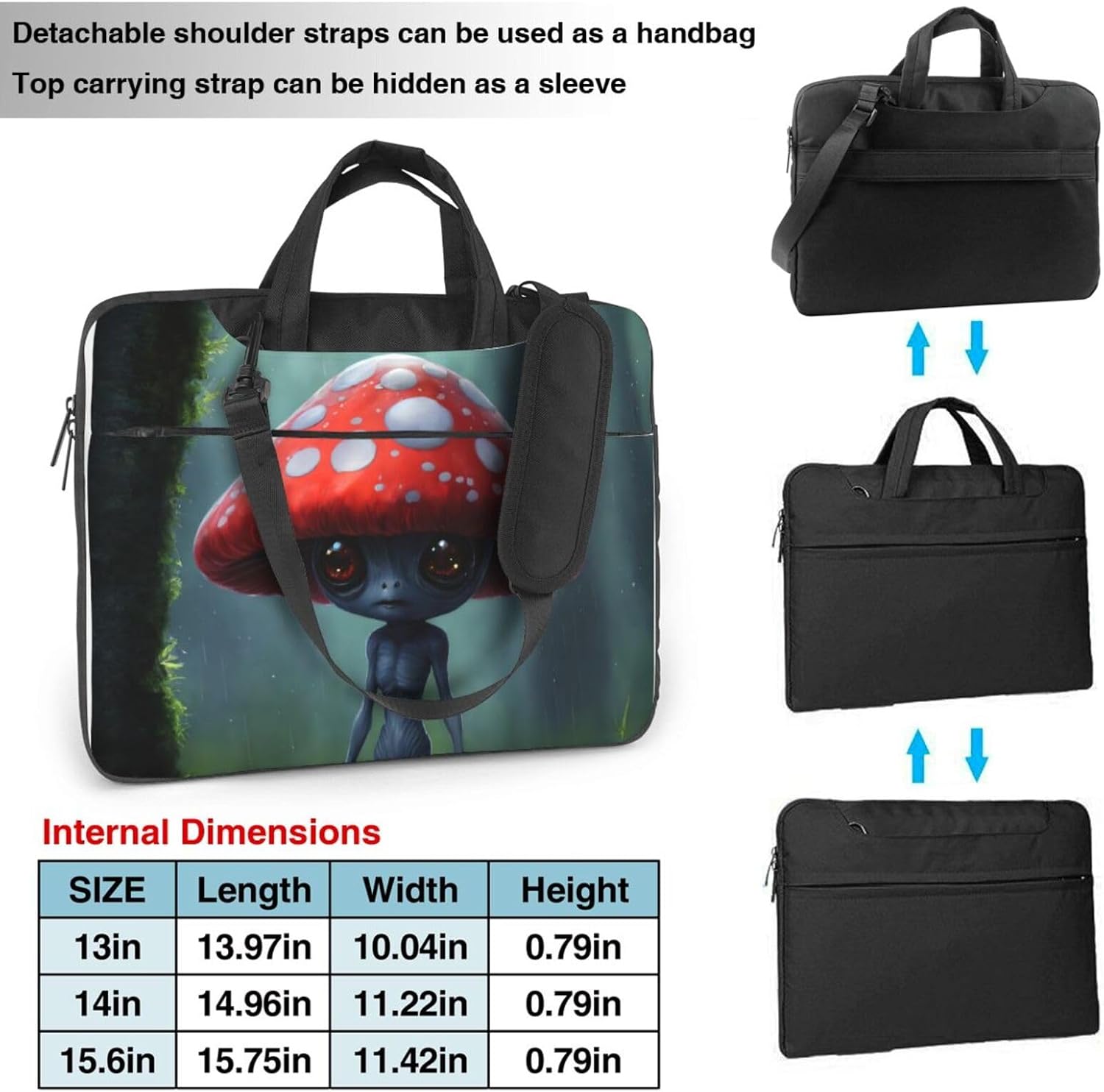 Astronaut And Alien Print Laptop Shoulder Bag Messenger Bag Notebook with Accessories Pocket 13/14/15.6 inch