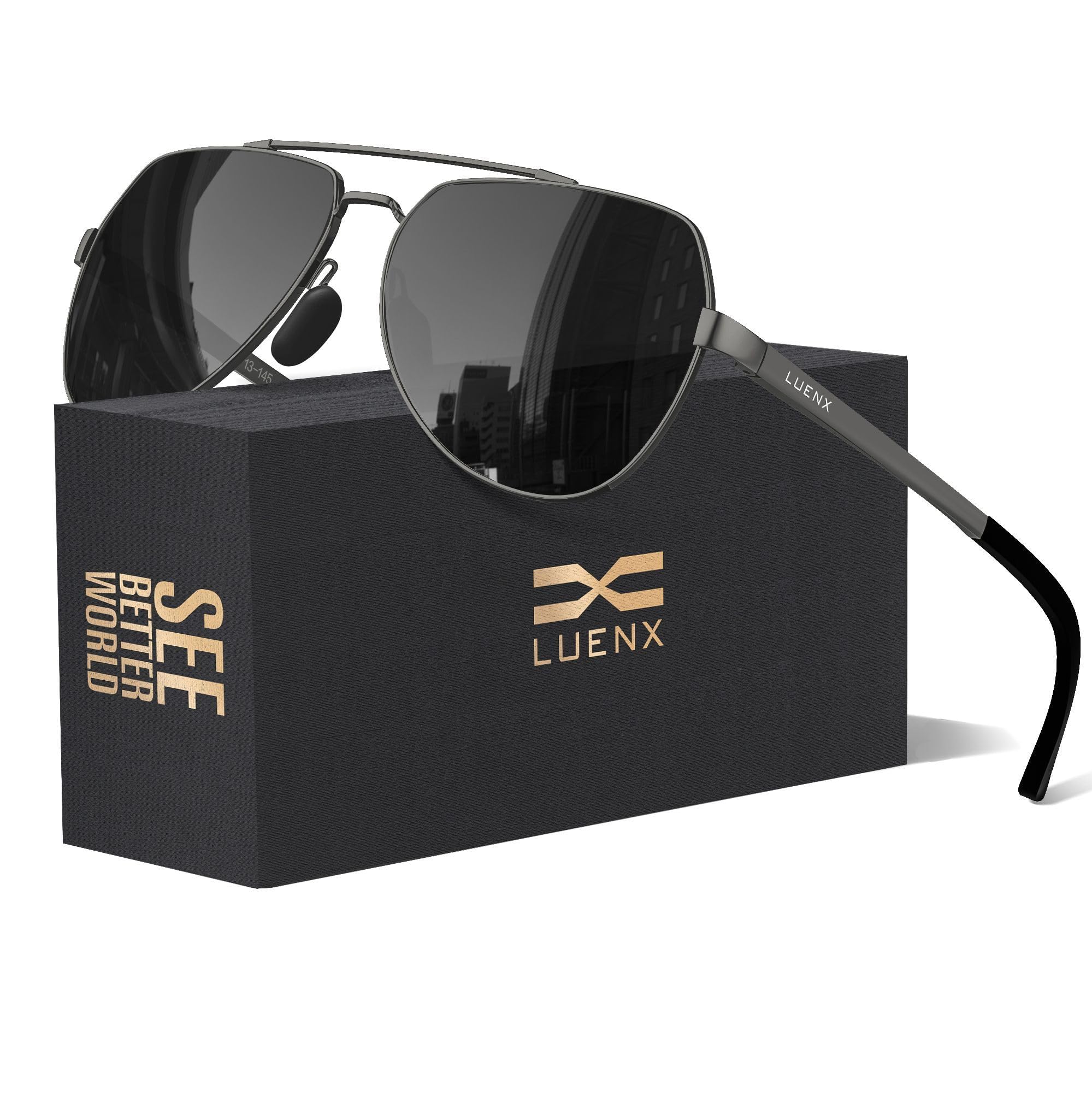 LUENX Aviator Sunglasses for Men Women Polarized New Shades Large Metal Frame - UV 400 Protection