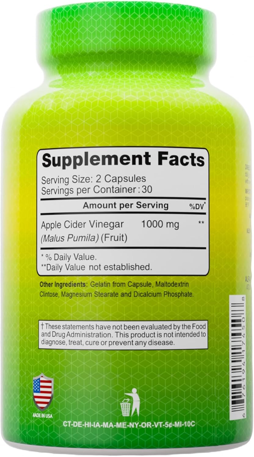 ALFA VITAMINS Apple Cider Vinegar 1000 mg Daily Wellness Supplement - 60 Capsules 2 Pack