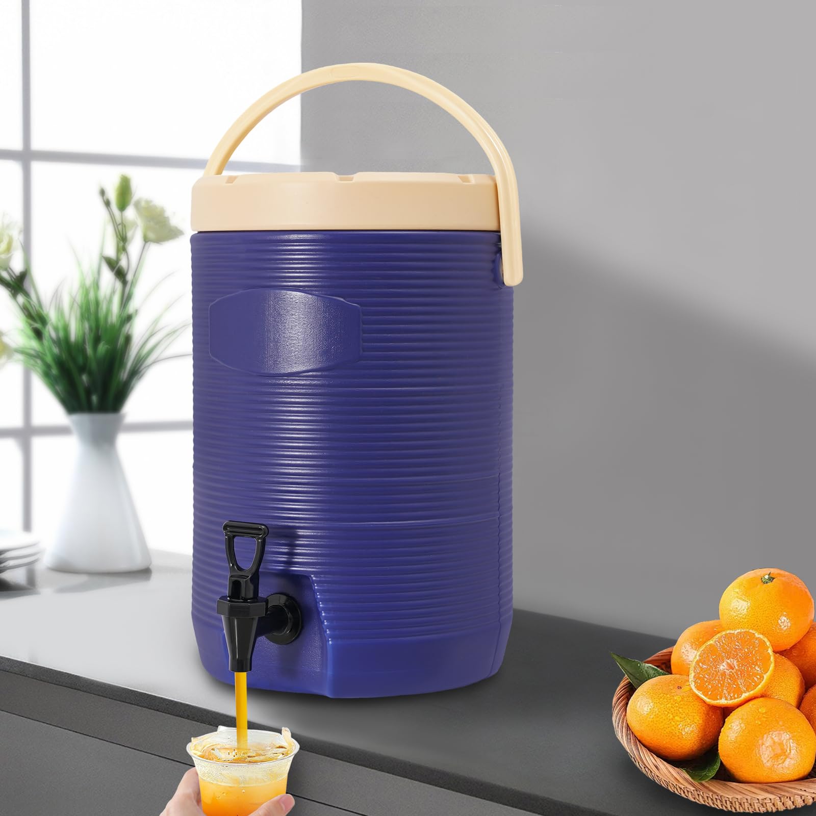 Dispenser di bevande in acciaio inox, 15 litri, con rubinetto, per caldo e freddo, 8 ore, dispenser di acqua calda portatile per caffè, tè e feste (blue)