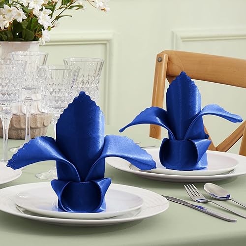 Miniatura 9 de VACVELT Paquete de 12 servilletas de satén de color oro rosa de 17 x 17 pulgadas, servilletas de cena elegantes festoneadas, servilletas de mesa