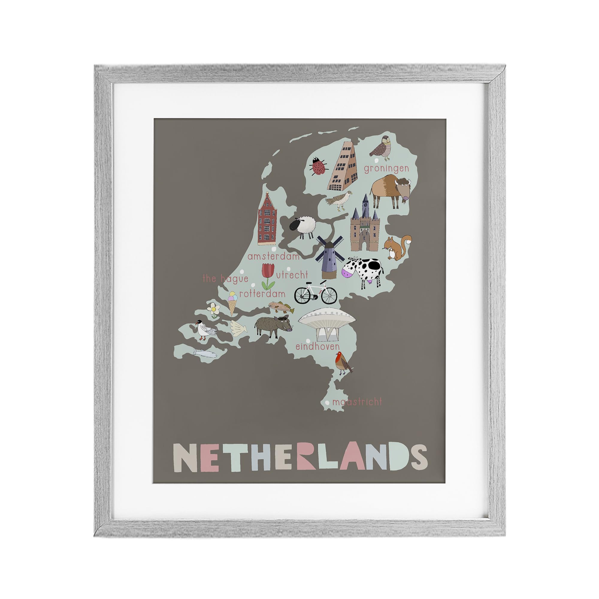 Carte des Pays-Bas sous verre par Carla Daly - Tableau encadré Stupell Industries 53x43 cm