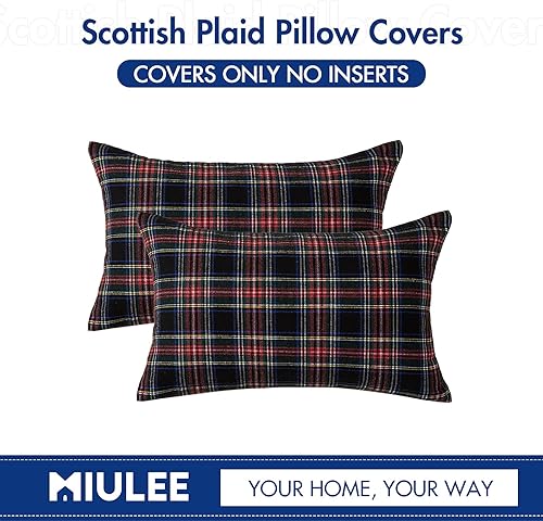 Miniatura 6 de MIULEE - Juego de 2 fundas de almohada de tartán escoceses para casa de campo, decoración clásica de Navidad, decoración de otoño, sofá