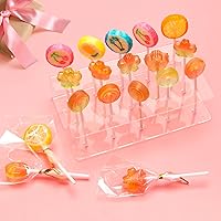 Vista 5 de Kit de 304 moldes de silicona para piruletas, moldes de caramelo rosa con 15 agujeros, soporte acrílico, palitos de 100P, bolsas, corbatas