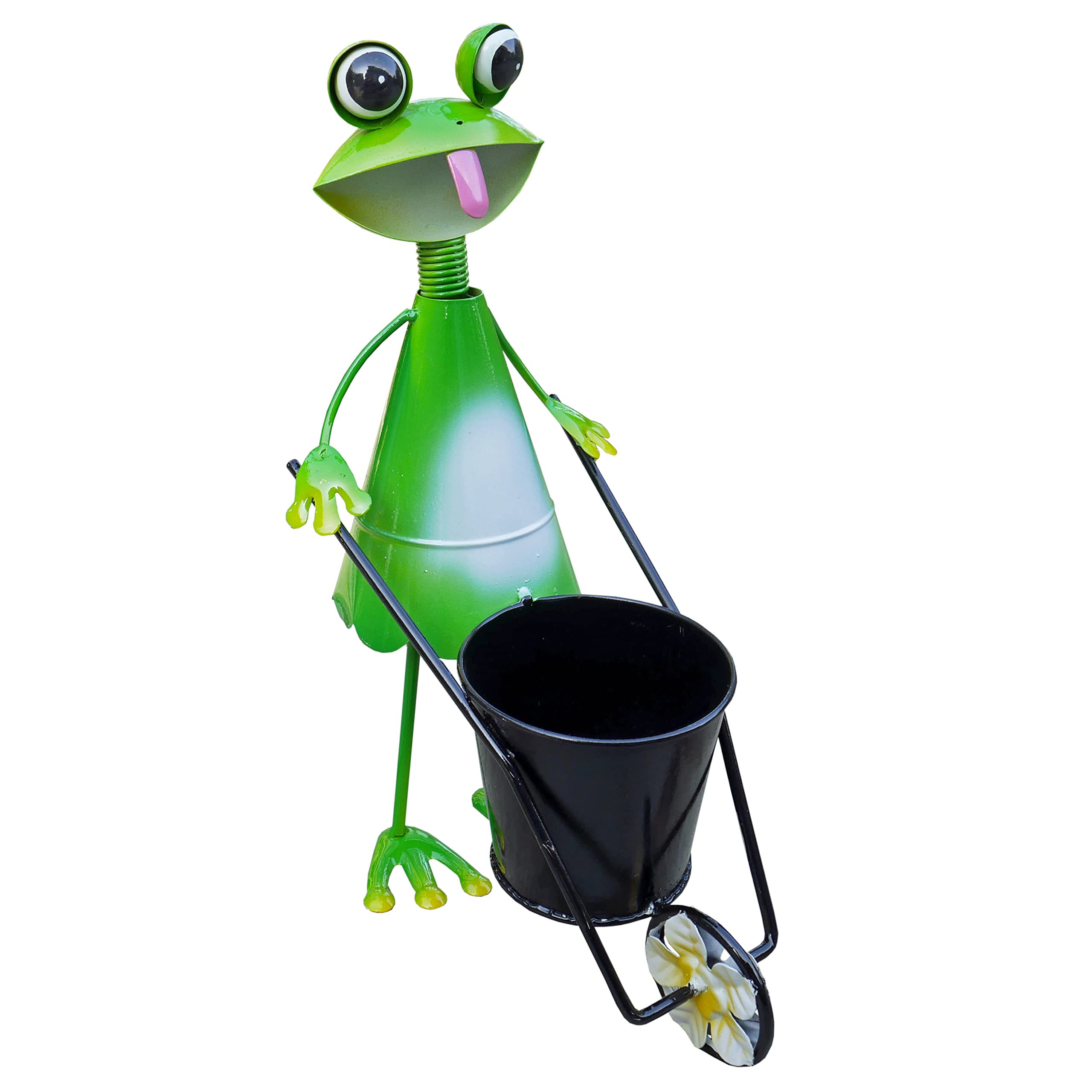 Ablerhome Decor Green Frog Frog With Wheelbarrow Plant Pot Ornament Animal Garden Sculpture Flower Planter Ornament Indoor Outoor 0.5 Litres (Green Frog)