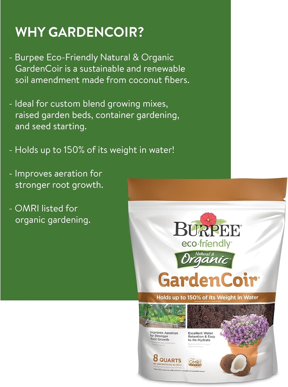 Burpee Organic Coconut Coir Concentrated Seed Starting Mix, 16 Quart : Patio, Lawn & Garden