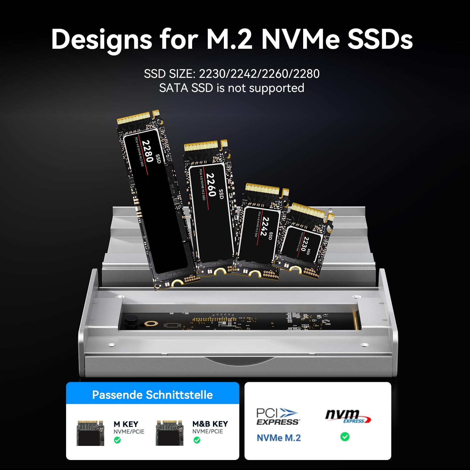 ANYOYO Obudowa dysku SSD M.2 NVMe 40 Gb/s z rozpraszaniem ciepła ze stopu aluminium, bez hałasu, zewnętrzna obudowa SSD kompatybilna z Thunderbolt 4/3/USB4, obsługa dysku SSD M/B+M, bez narzędzi