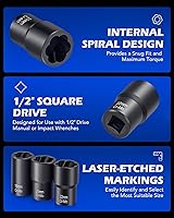 Vista 6 de Orion Motor Tech Twist Socket Tool Set, 1/2" Drive 5pc Nut and Bolt Extractor Set, Rounded Bolt & Stripped Lug Nut Remover Tool Kit