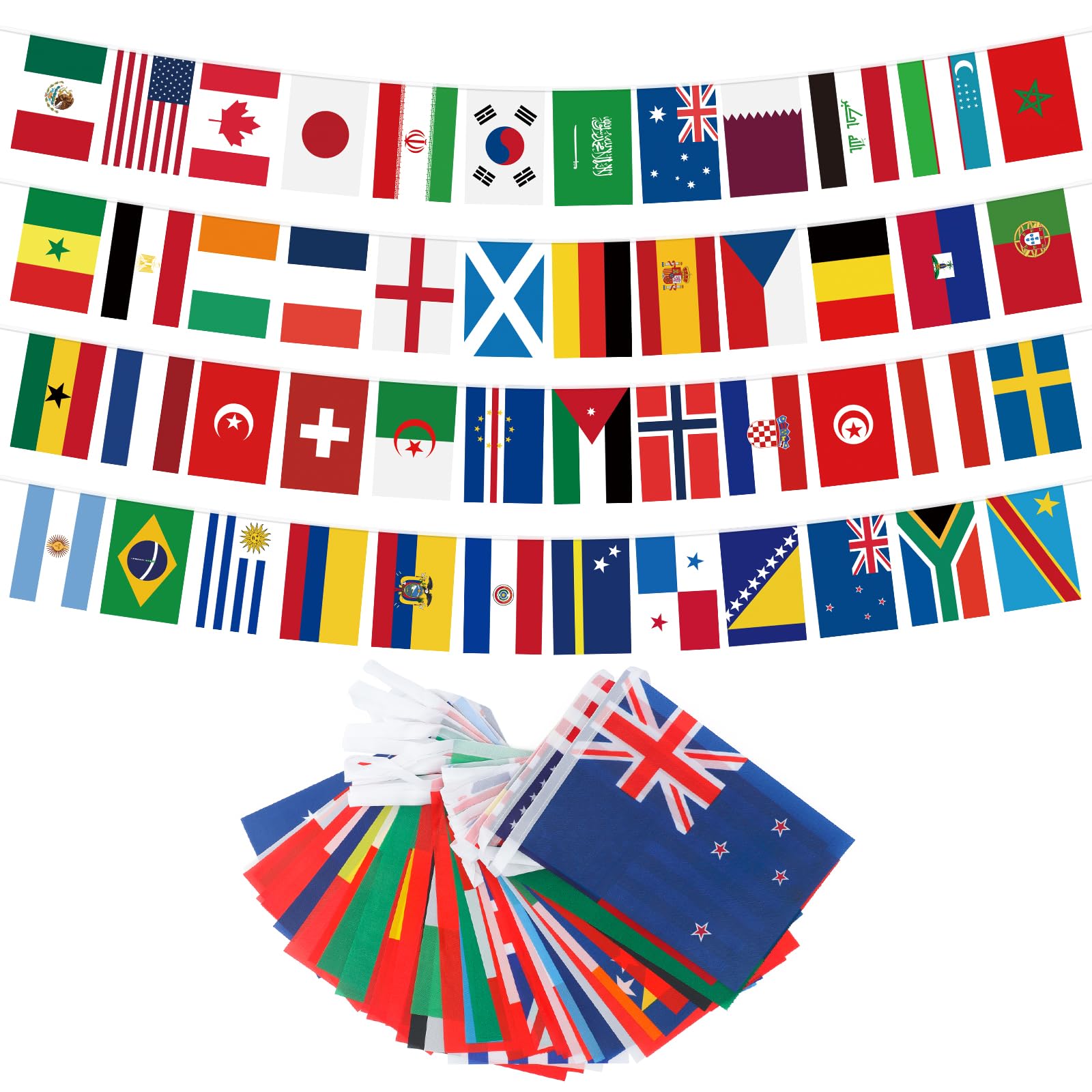 G2PLUS 48 Drapeaux du Coupe du Monde: 15 m Bannière pour Coupe du Monde 2026 - Świąteczne decoracje piłkarskie przy barze decorowym, Fête, Maison, Jardin i Terrasse (14 x 21 cm)