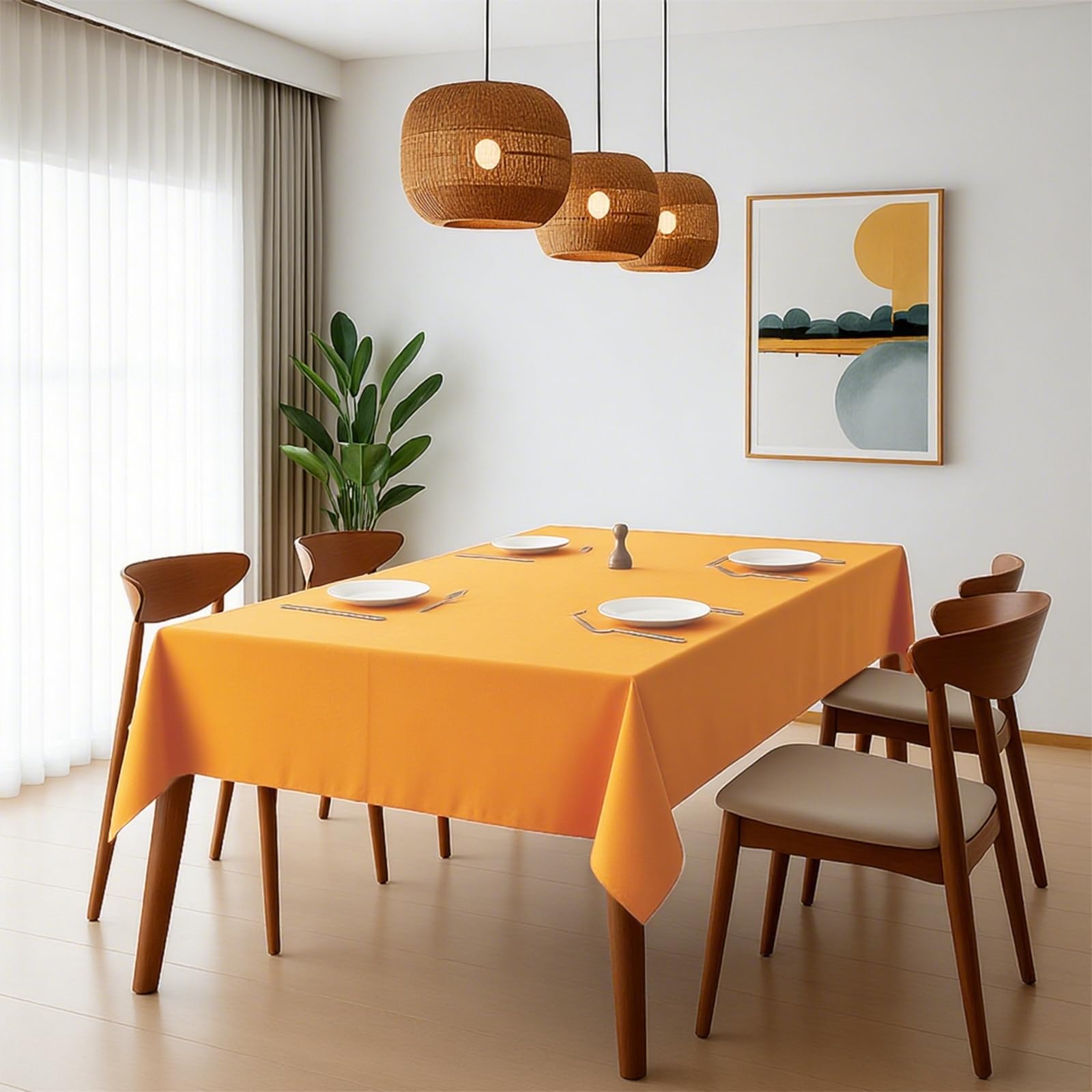 Mantel impermeable de poliéster resistente a las manchas, mantel de lino lavable para mesas cuadradas regulares (Erine, R140 x 220 cm)