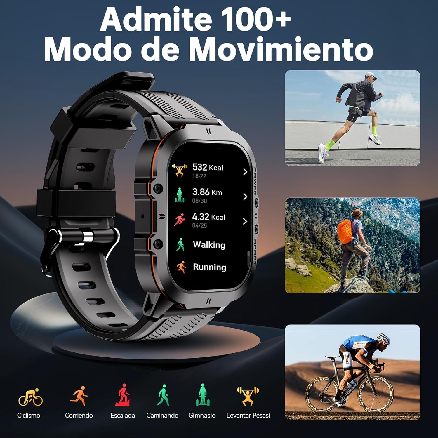OUKITEL BT20 Smartwatch Uomo,1,96'' AMOLED Schermo Orologio Intelligente,Bluetooth Chiamata Assistente Vocale,Impermeabile 5ATM con Cardiofrequenzimetro,Contapassi Sonno per Android iOS