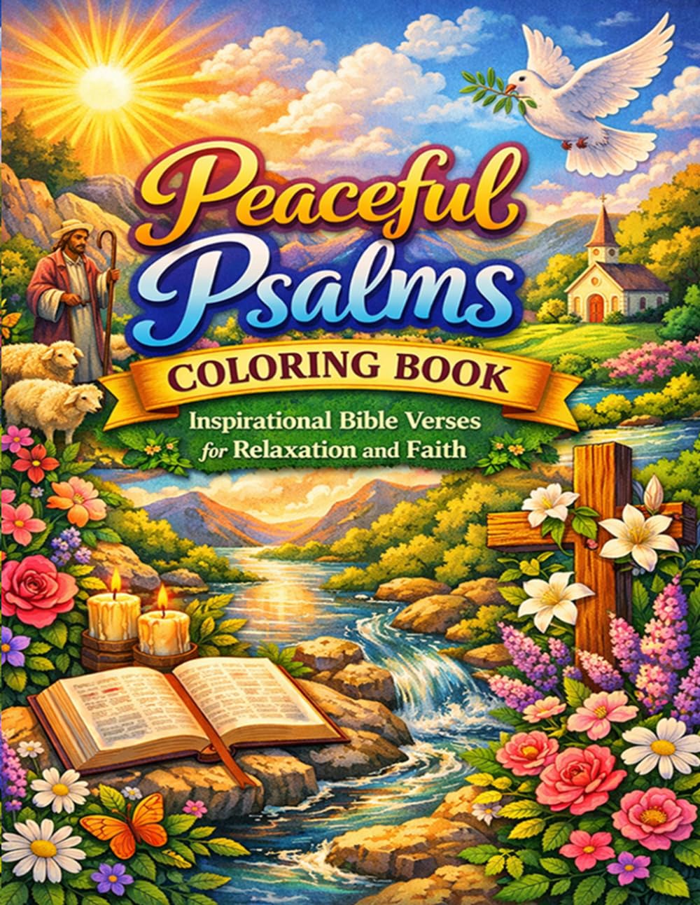Peaceful Psalms Coloring Book: Inspirational Bible Verses for Relaxation and Faith