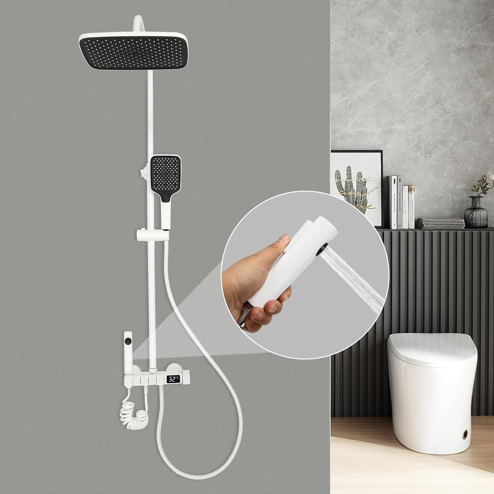 Sistema de ducha con ducha de mano y alcachofa de ducha para baño, montaje