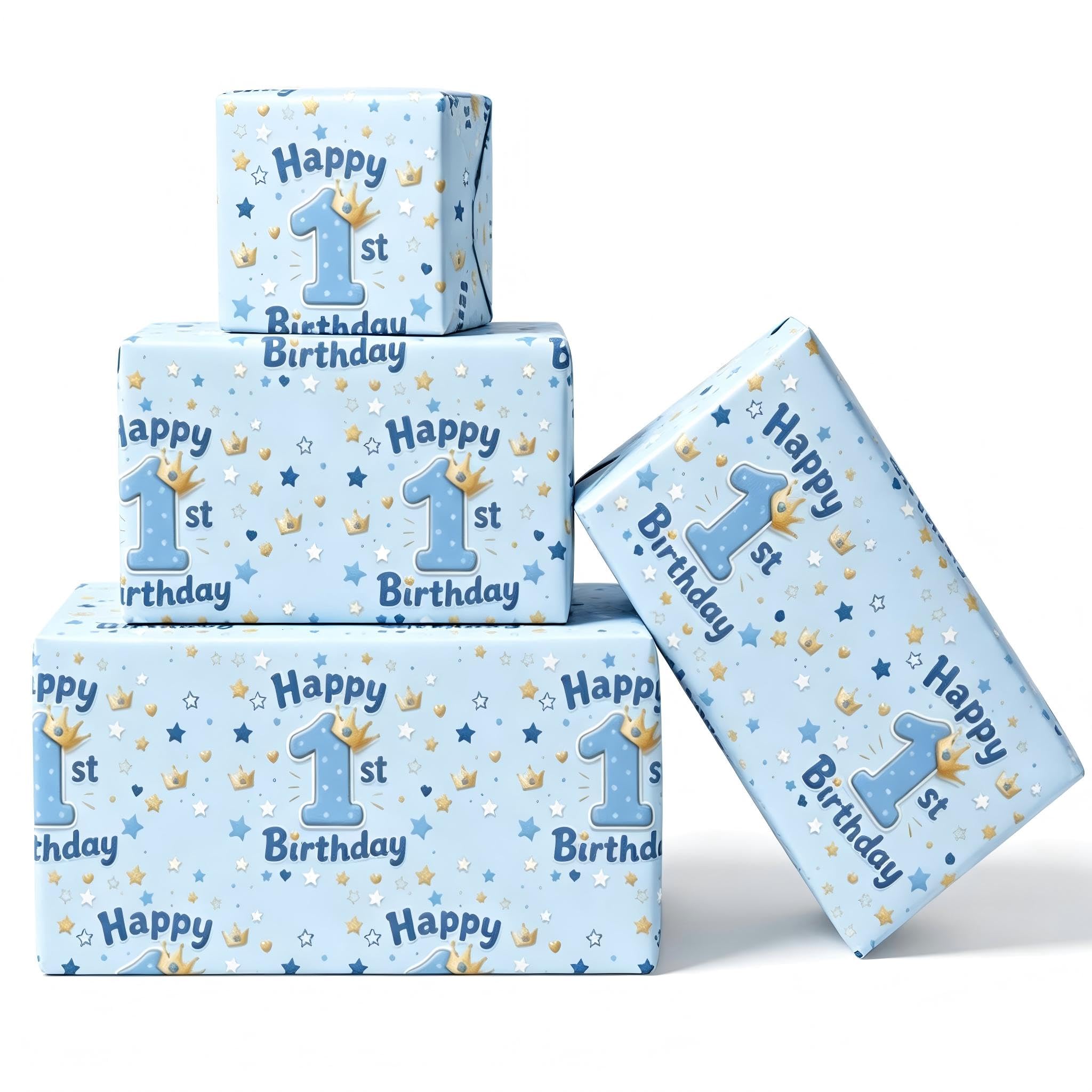 Jatidne 1st Birthday Wrapping Paper Baby Boy Birthday Decorations 6 Sheets