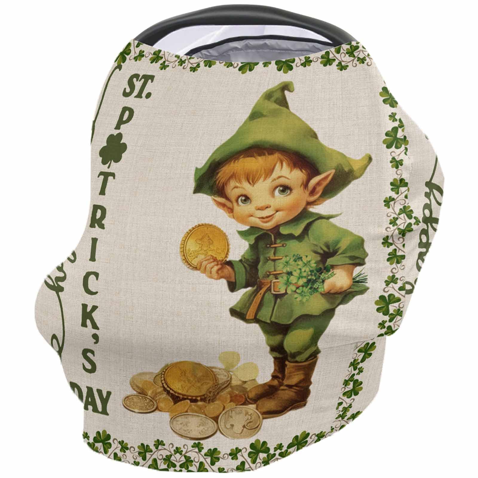 Nursing Cover for Breastfeeding Scarf, Elf Gold Vintage St. Patrick's Day Baby Car Covers Super Soft Multi Use for Canopy Shopping Cart Cover Blanket Stroller Cover