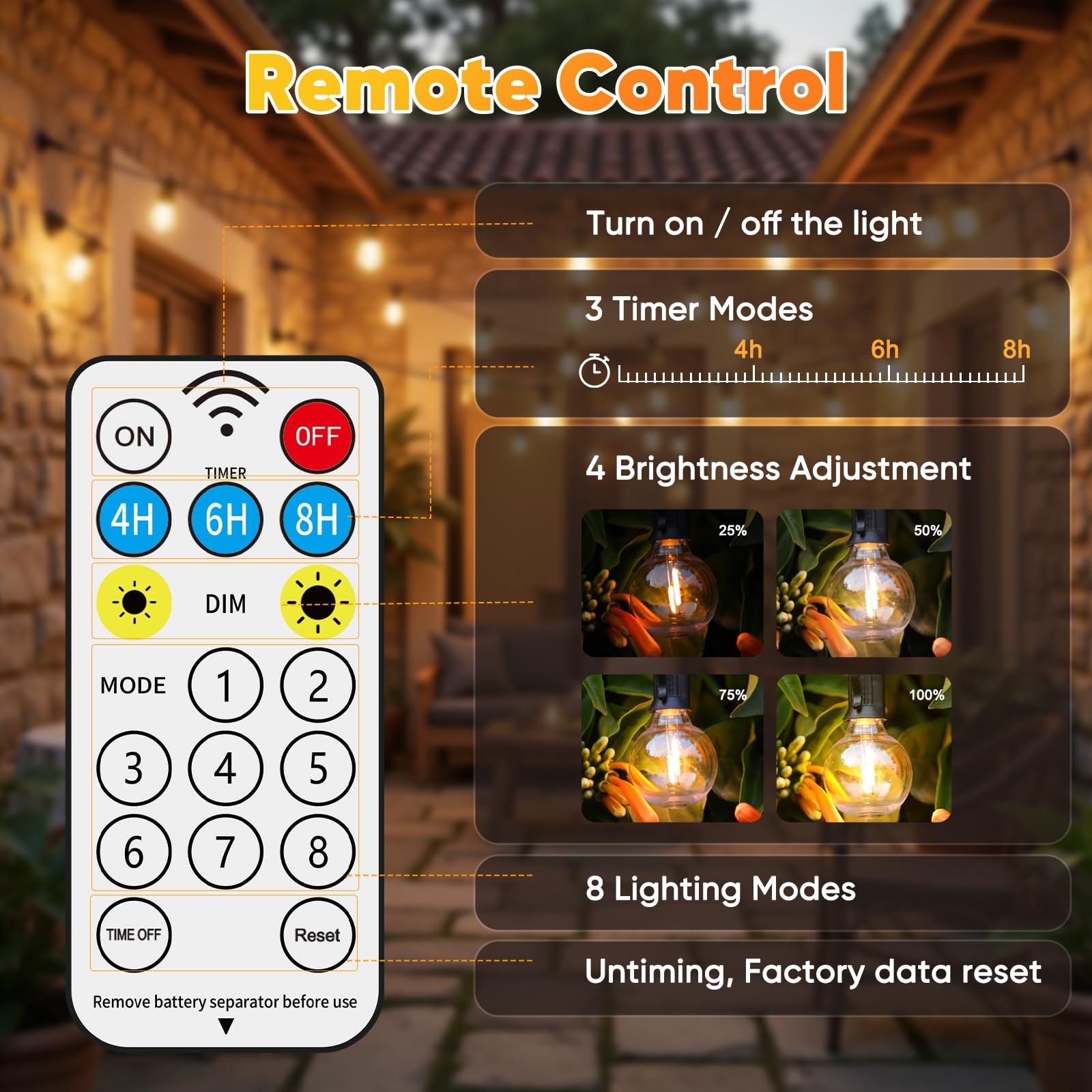 Quntis 19M Guirnaldas Luces Exterior Solar 25+2 G40 LED Bombillas Cadena Luminosa Solares Impermeable 8 Modos Guirnaldas Luminosas Exterior Blanco Cálido para Jardín Patio Cafe Bod