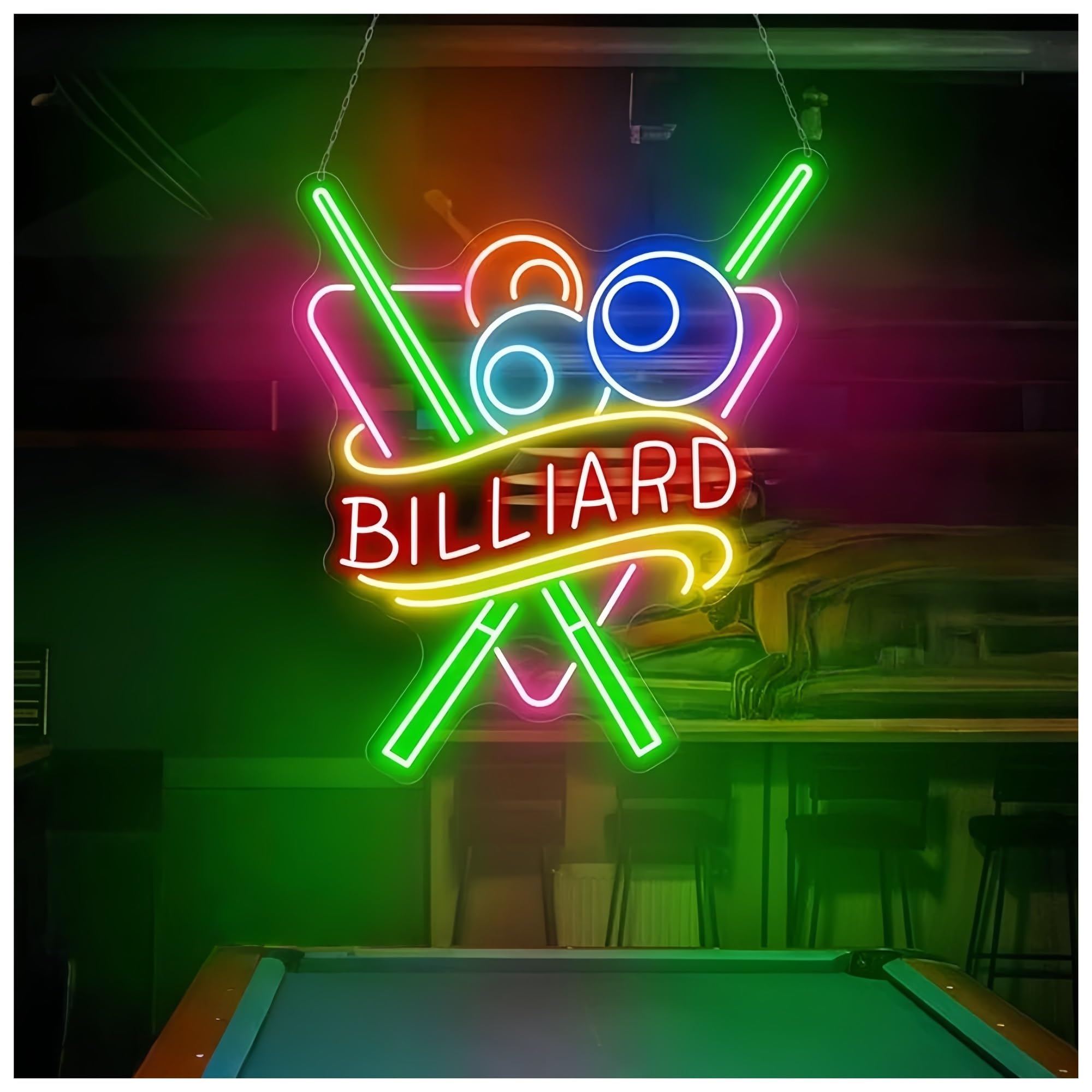 SHOUXI Sign Lamp Billiards Neon Signs USB Powered Pool Hall Neon Lights Suitable for Pub Club Party Decor Commercial Signs(E,50X61CM)