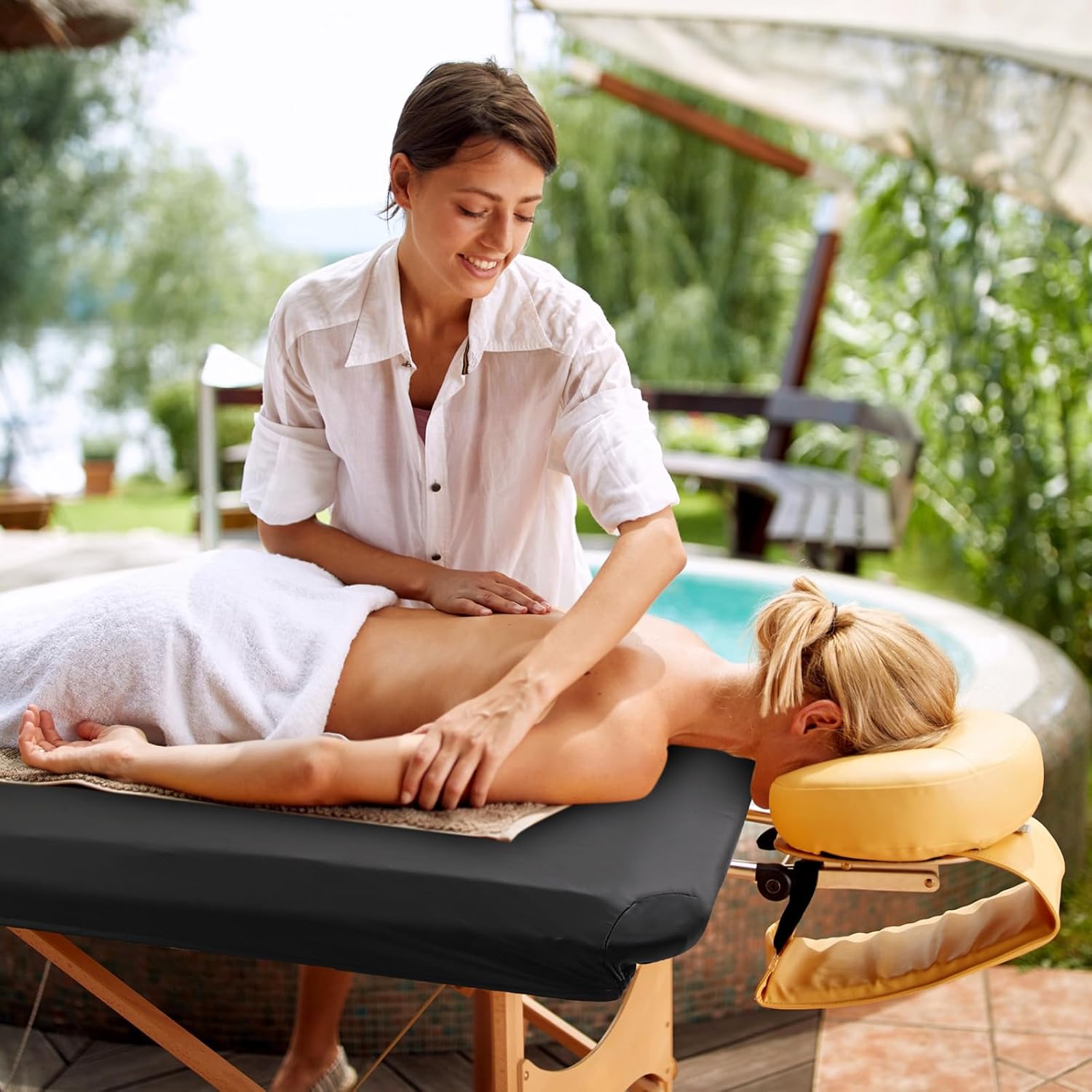 Macarrie 2 Pcs PU Leather Massage Table Cover Sheet Vinyl Protector Waterproof Massage Sheets for Tables 28''-31'' Wide, 74'' Long(Black)