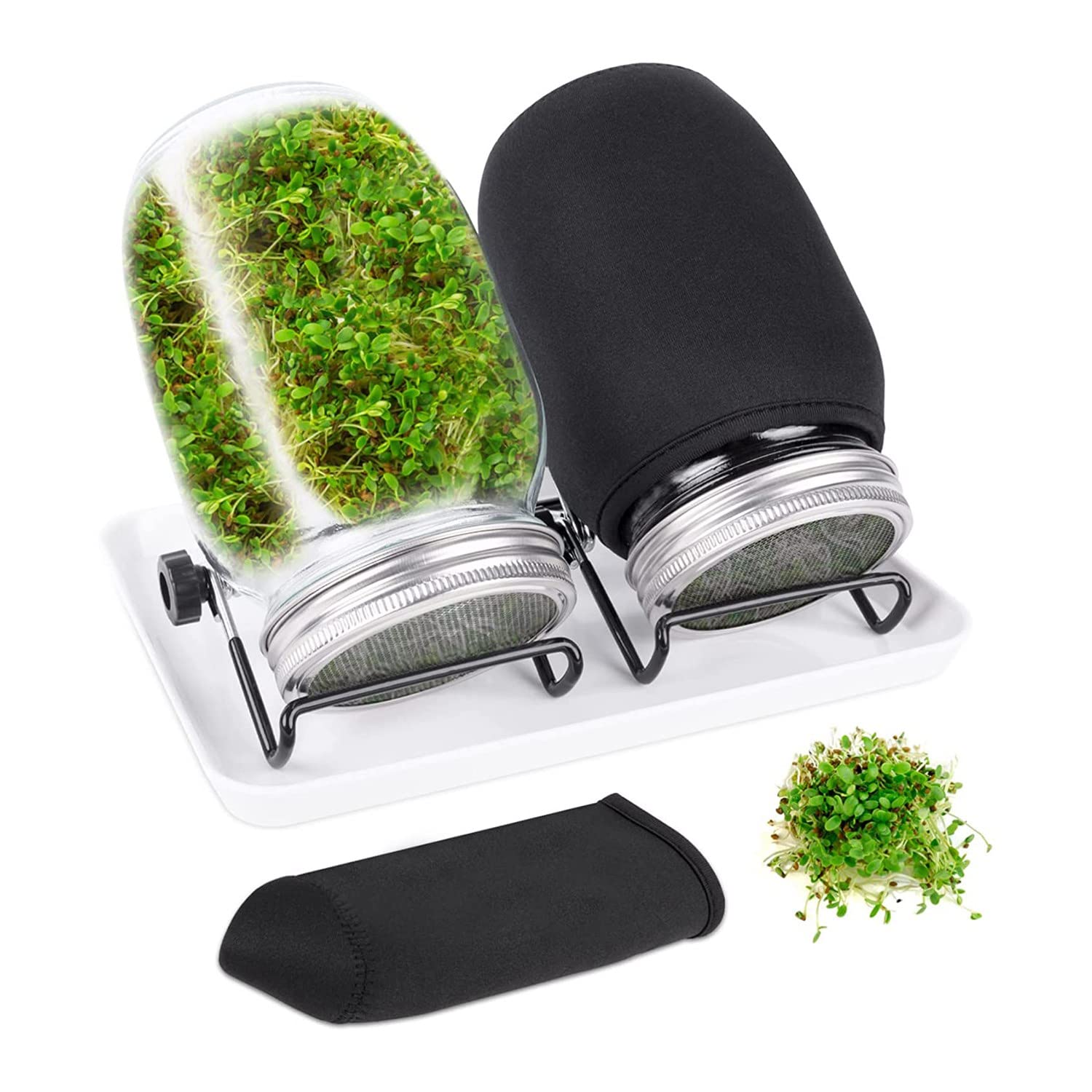 CTRLZS Seed Sprouting Jar Kit Sprout Maker with 2 Wide Mouth Jars Bean Sprouts Growing Kit Growing Jar with Mesh Screen Lids