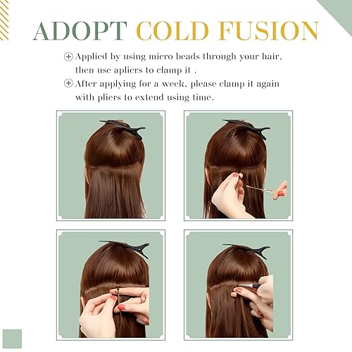 Miniatura 6 de MY-LADY Extensiones de cabello humano con punta I Tip, 100 hebras, 16 pulgadas, mezcla de castaño dorado, rubio decolorado, extensiones de cabello