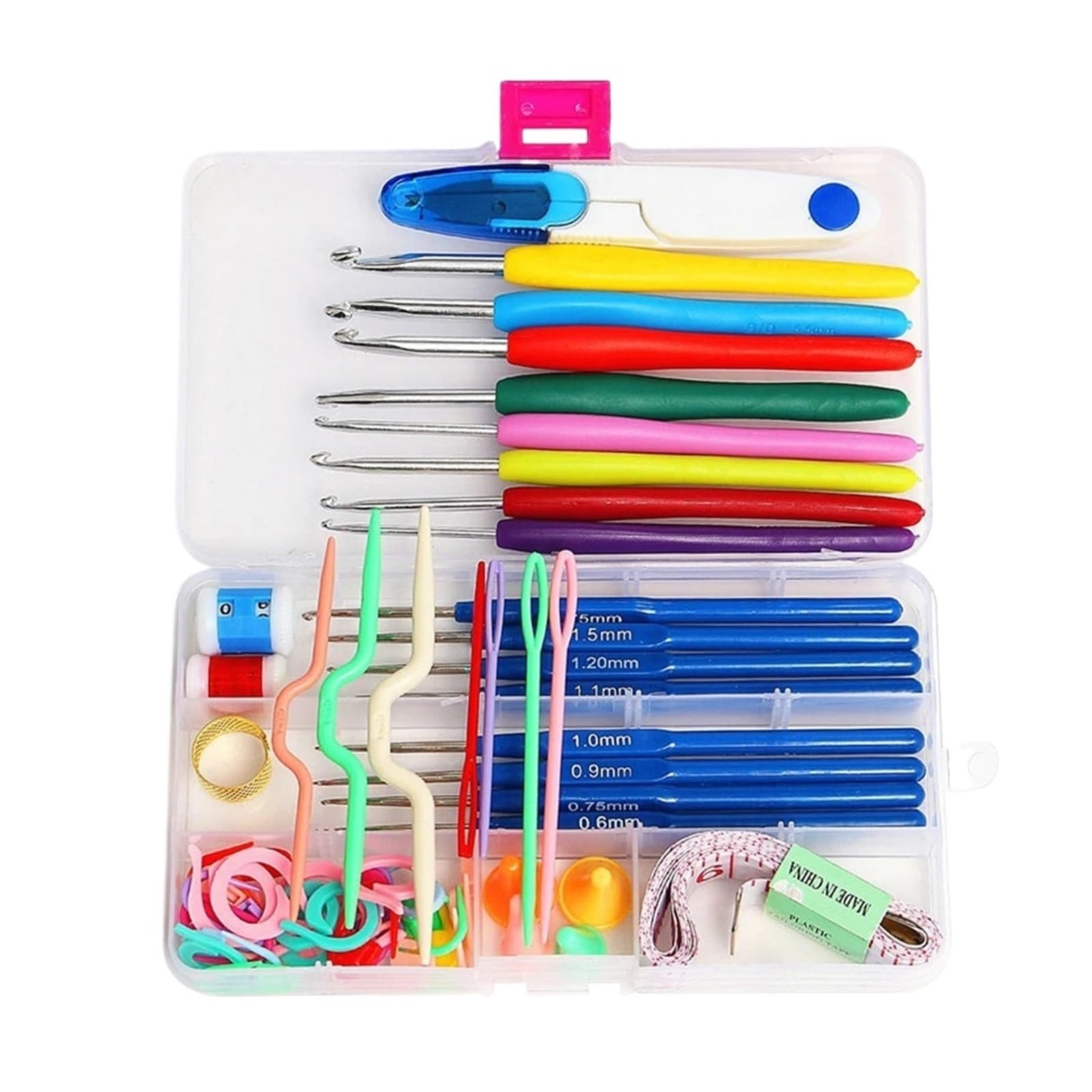 Agujas de Crochet de Acero Inoxidable de 16 tamaños, Puntadas, Estuche for Manualidades de Tejido, Juego de Crochet, Herramientas de Costura for Manualidades de Tejido Trapillo