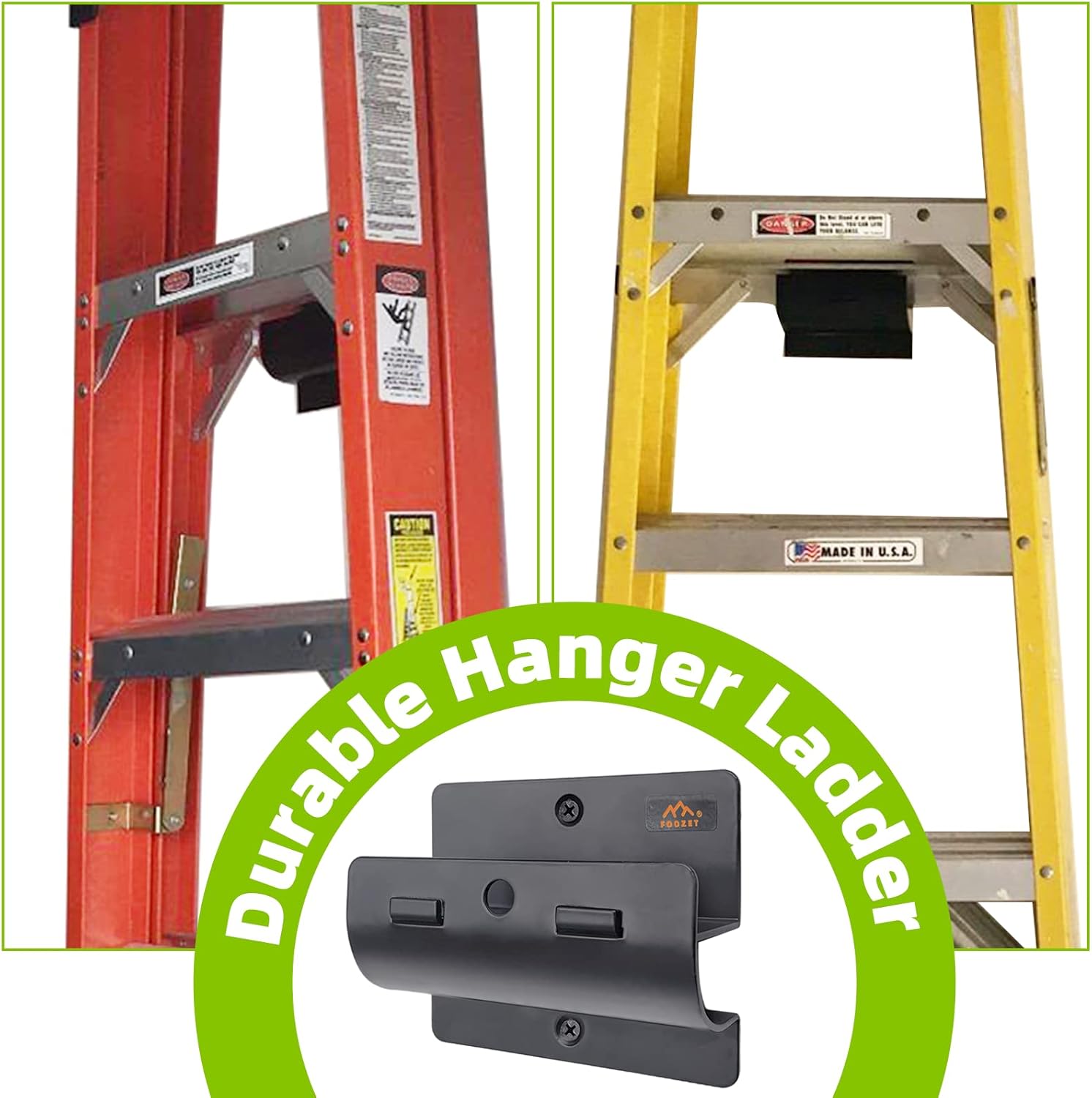 Foozet Ladder Hanger for Garage Wall, Heavy Duty Ladder Storage for Folding Chair, Wall Mount Wheelbarrow, Patio Furniture, High Support Save Space in Garden, Shed Or Workshop and More, 2 Pack