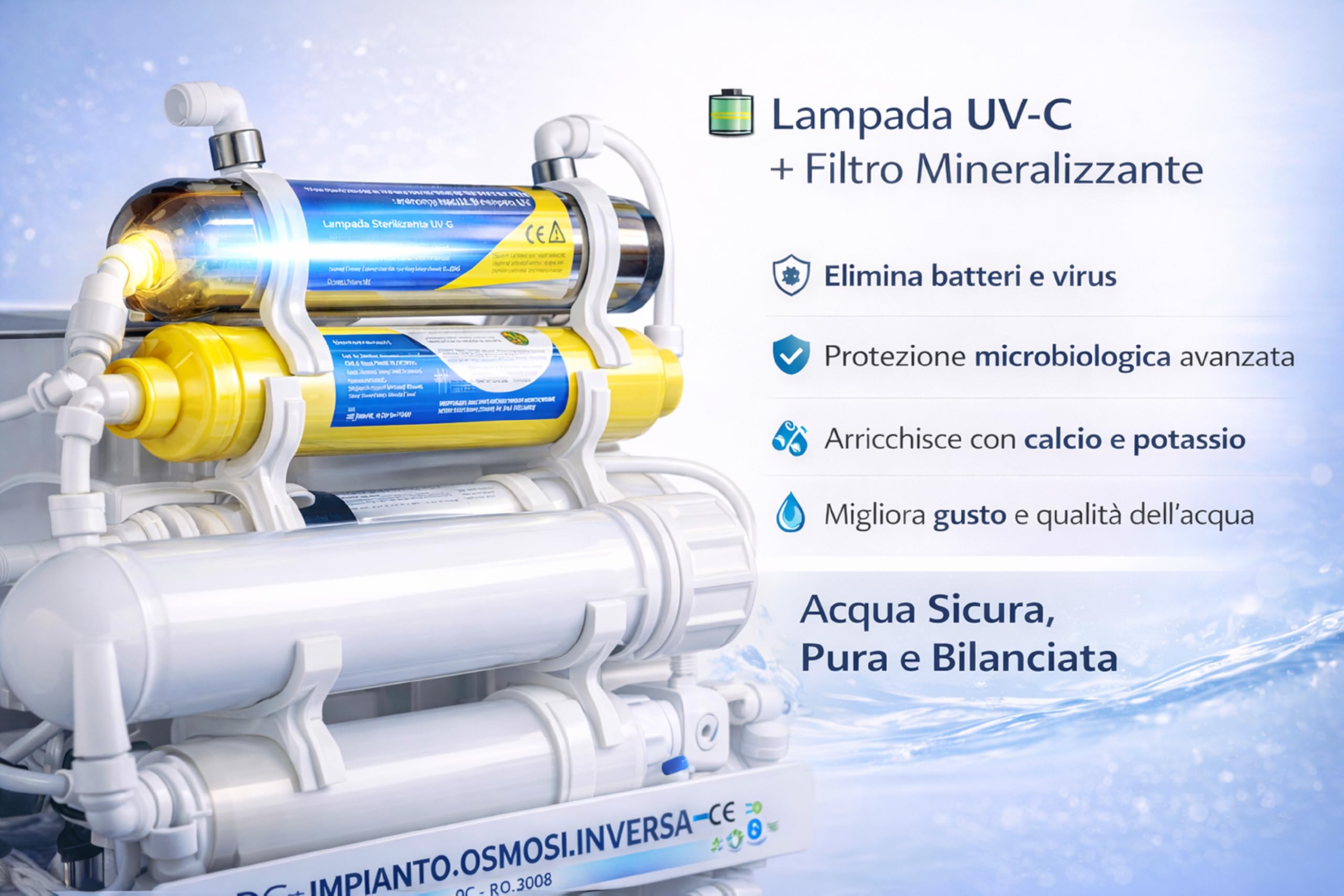 Depuratore Acqua Osmosi Invera 8 Stadi con Lampada UV | Purificatore domestico per acqua potabile dal rubinetto di casa