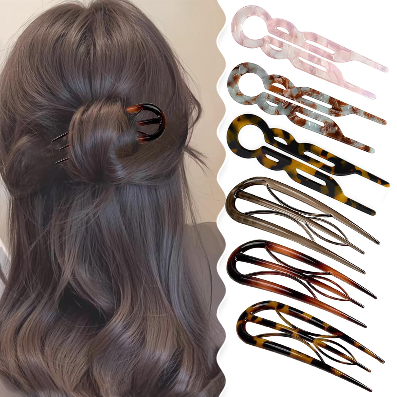 6PCS French Hair Pin for Women,U-Shaped French Pin Flat Hair Clips Hair Styling Pins for Thin Thick Hair,Strong Hold Hair Fork for Buns