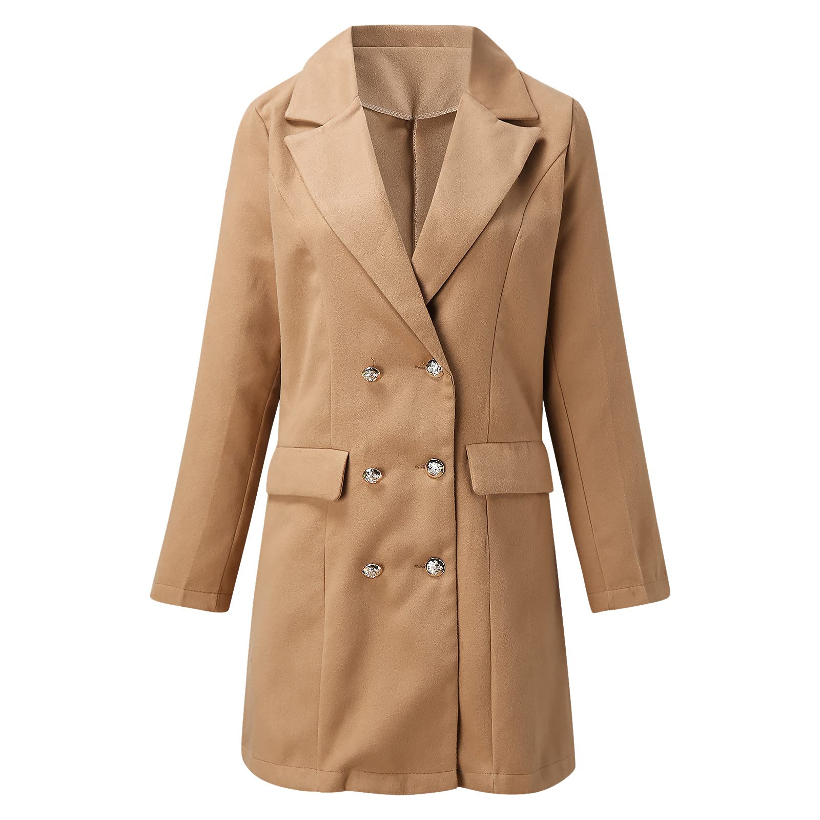 Chaqueta Mujer Invierno Abrigos De Cazadora Forro Polar，Abrigo femenino doble botonadura solapa lana manga larga corte ajustado informal elegante chaqueta invierno cálida clásica