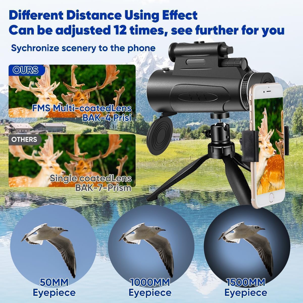 Monocular Telescope with Lights HD Monoculars 80x100 for Adults High Powered Monocularwith Smartphone Holder & Tripod, Handheld Telescope Suitable for Bird Watching Stargazing-Black
