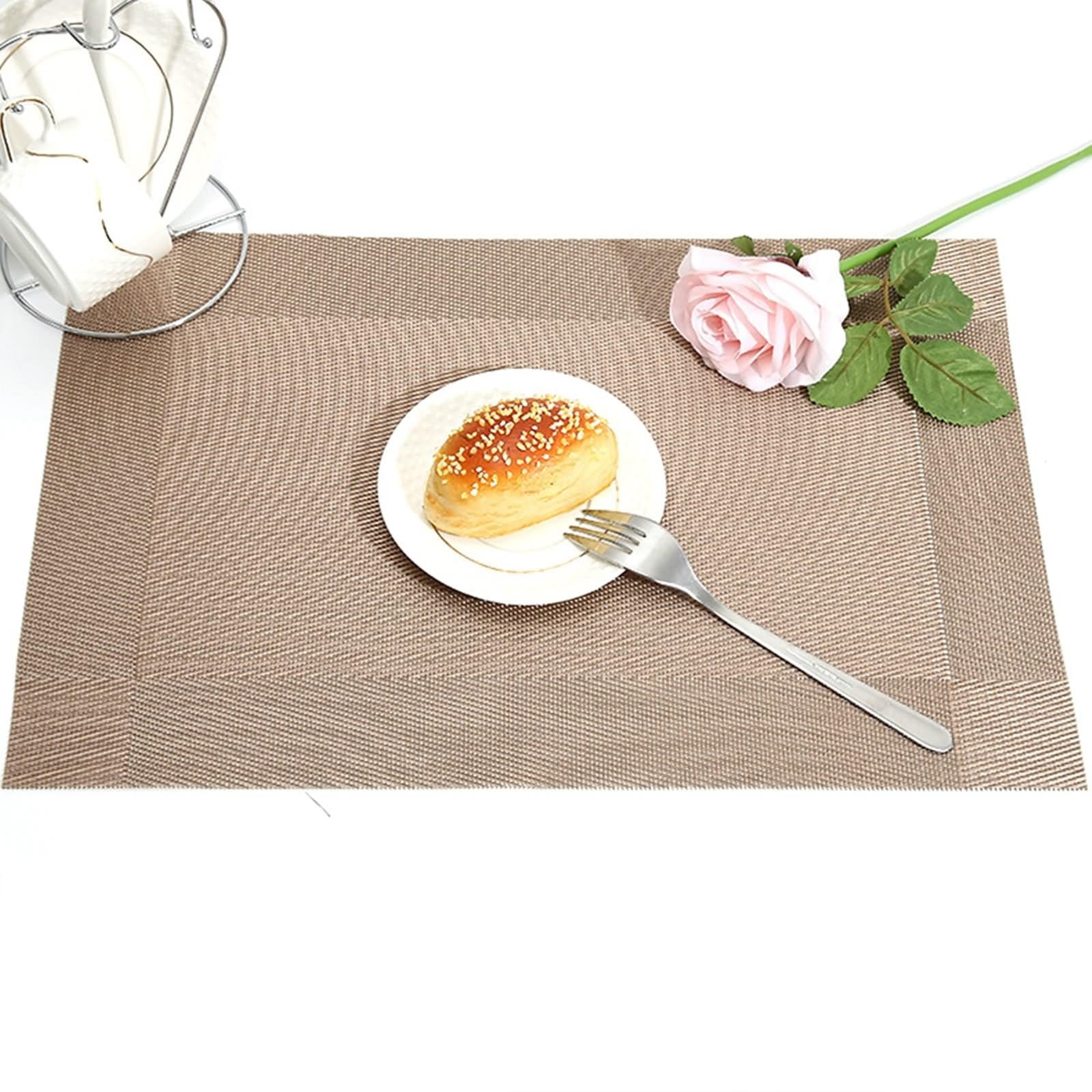 Lot de 10 Quilted Placemats 45x30cm, Dessous de Table Rectangulaire PVC Champagne Faciles à Nettoyer