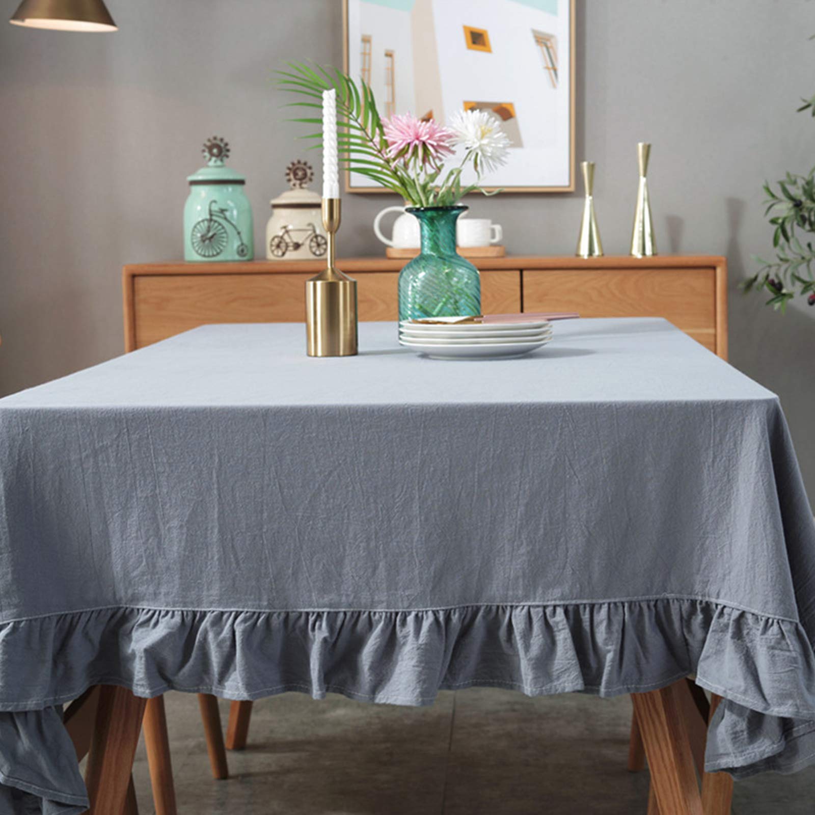 rismart Ruffle Square Linen Table Cloth Cover Tablecloth for Tabletop Desk Adornment Blue 90 x 90 cm, 35.4 x 35.4 inch (Square) - Image 2
